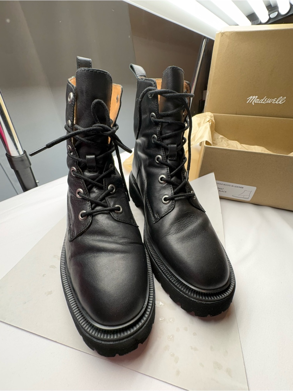 Madewell Women’s Black Leather Lace-Up Combat Boots